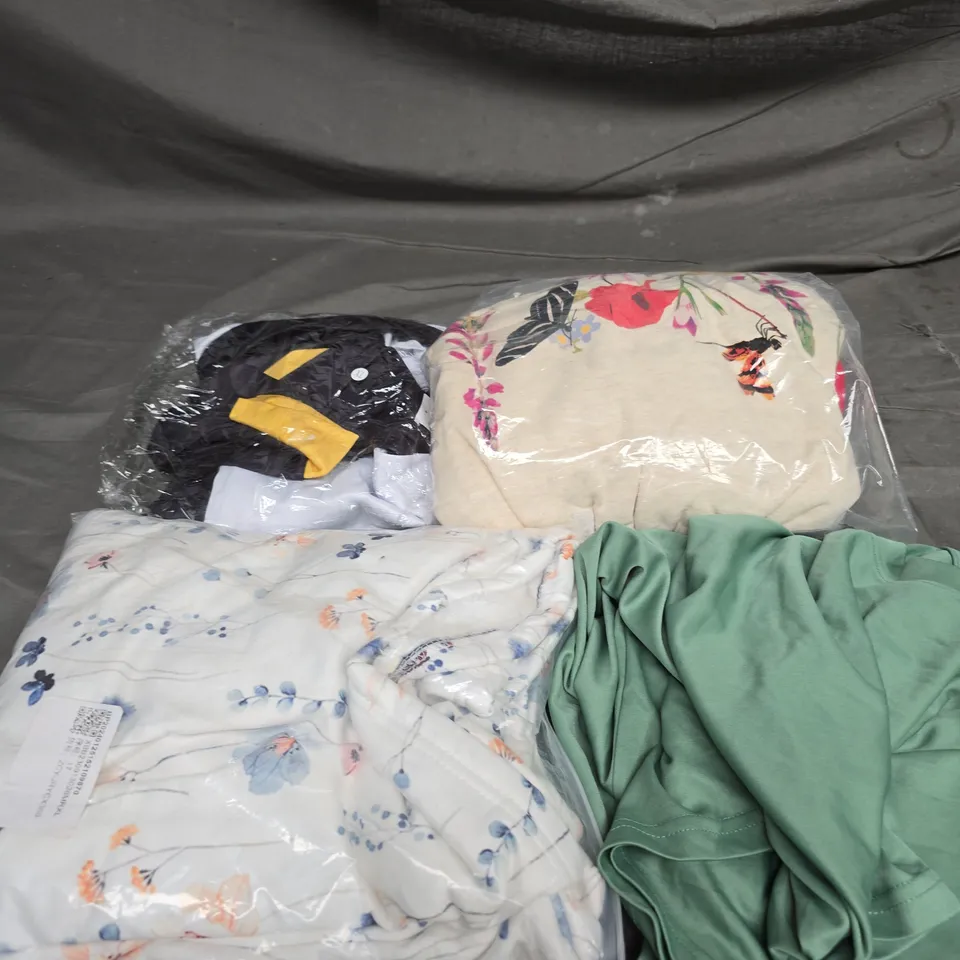 LARGE BOX OF APPROXIMATELY 20 ASSORTED CLOTHING ITEMS IN VARIOUS SIZES, STYLES AND COLOURS