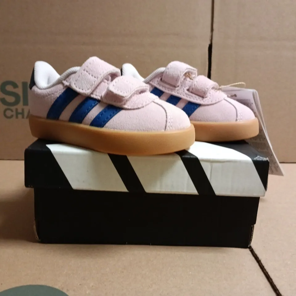 BOXED PAIR OF ADIDAS INFANT VL VOURT 3.0 TRAINERS IN PINK/BLUE SIZE UK 3