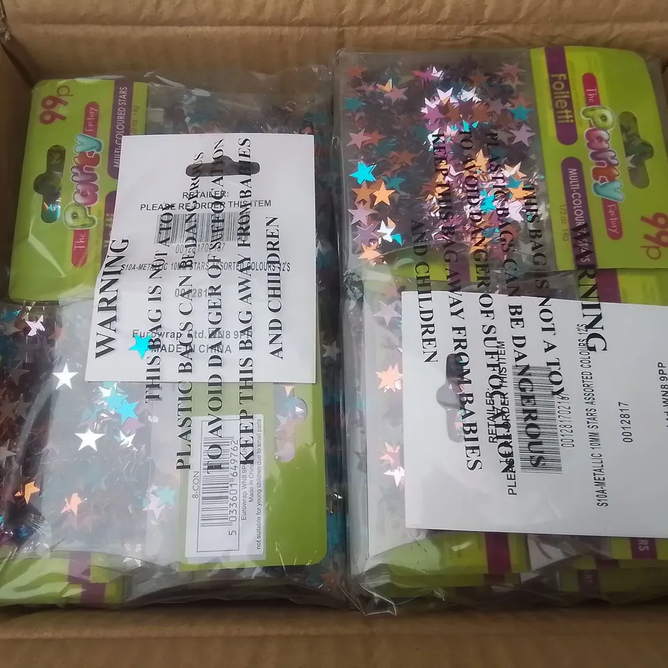 LOT OF 3 BOXES OF BRAND NEW 10MM STAR CONFETTI IN MULTI - 144 PIECES PER BOX / TOTAL 432