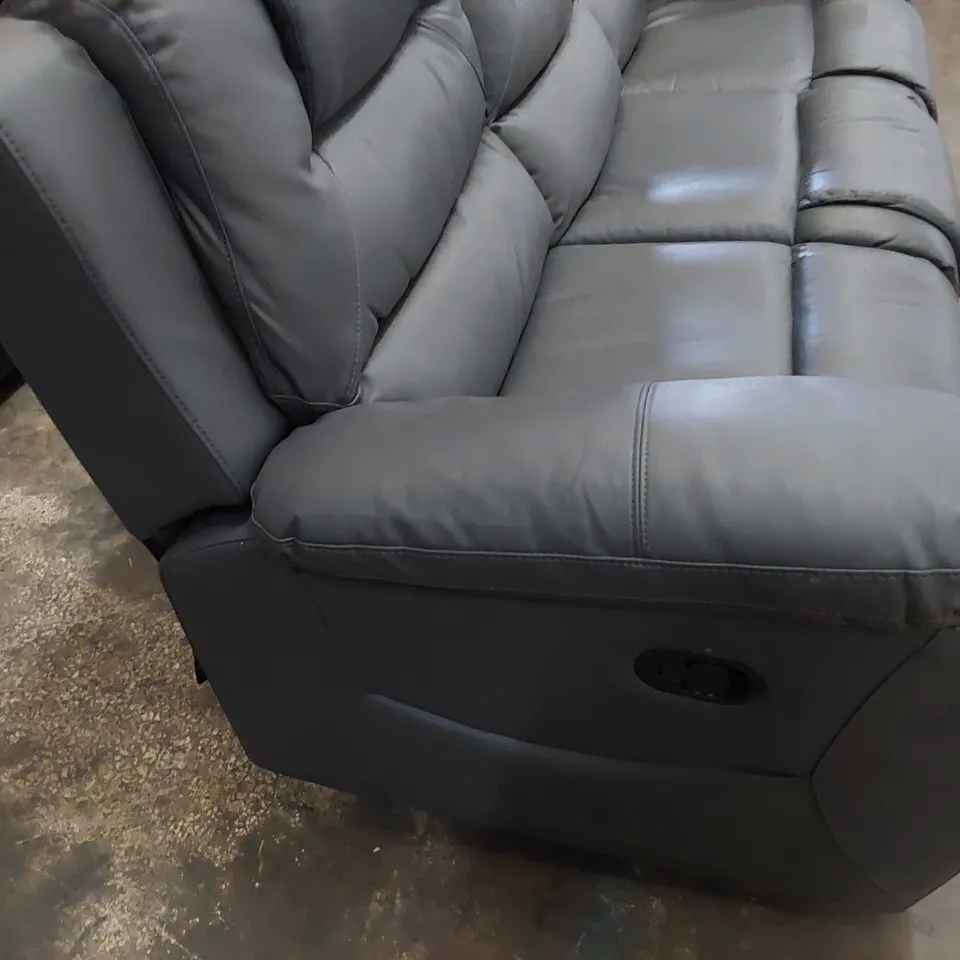 DESIGNER MANUAL RECLINING THREE SEATER SOFA GREY LEATHER 