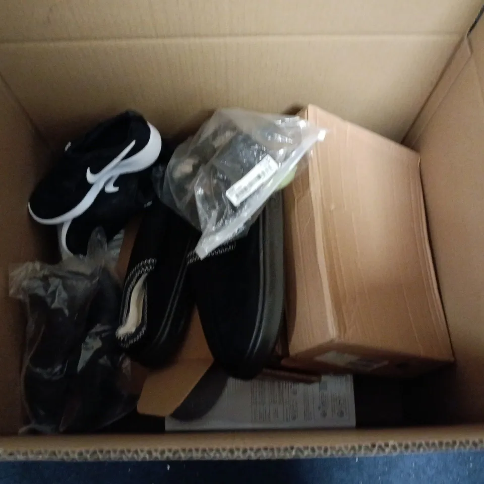 BOX OF APPROXIMATELY 12 PAIRS OF ASSORTED SHOES IN VARIOUS COLOUR, STYLES AND SIZES