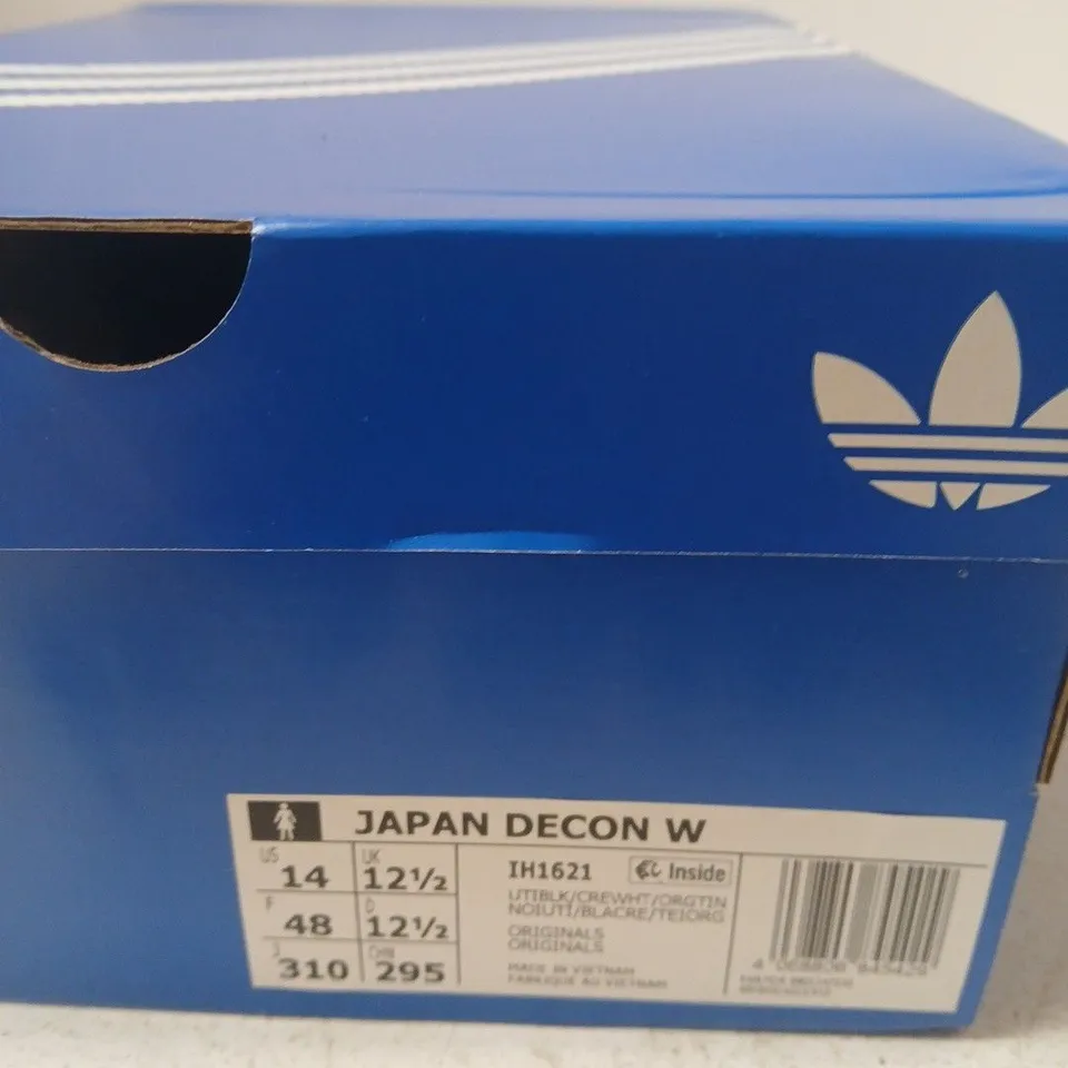 ADIDAS JAPAN DECON W SNEAKERS – BLACK WITH WHITE STRIPES, UK 12½ (US 14)