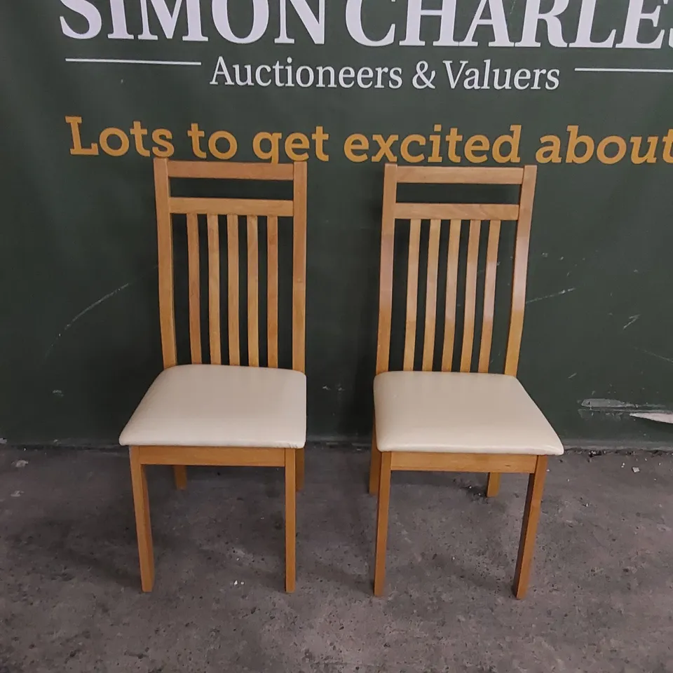 SET OF 2 BALI OAK DINING CHAIRS WITH IVORY SEAT PADS