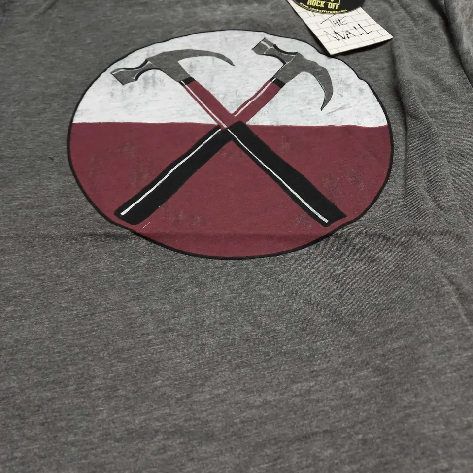 ROCK OFF PINK FLOYD THE WALL HAMMERS UNI BURNOUT T-SHIRT IN GREY - LARGE