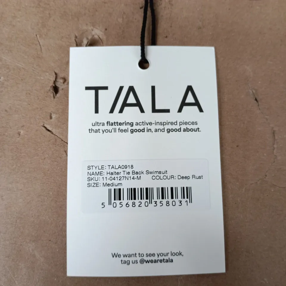 TALA HALTER TIE BACK SWIMSUIT – DEEP RUST, SIZE MEDIUM (STYLE TALAO918)