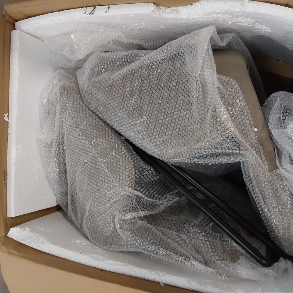 A BOXED PAIR OF SOFT CUSHION UPHOLSTERED LIGHT GREY GREY DINING CHAIRS