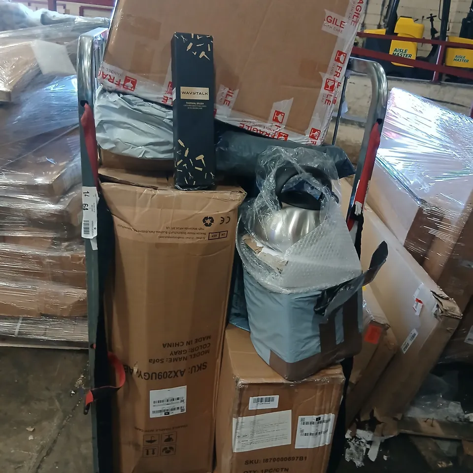 CAGE OF ASSORTED PRODUCTS TO INCLUDE; THERMAL BRUSH, OFFICE CHAIR AND TEA POT