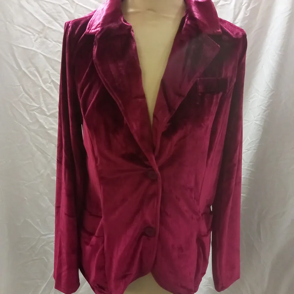 WINE VELVET BUTTON BLAZER - SIZE UNSPECIFIED (ESTIMATED SIZE SMALL)