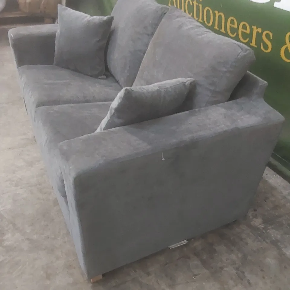 DESIGNER SMALL 2 SEATER FABRIC UPHOLSTERED SOFA - GREY