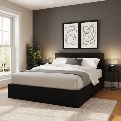BOXED GFW KING SIZE BLACK END LIFT OTTOMAN BED (2 BOX)