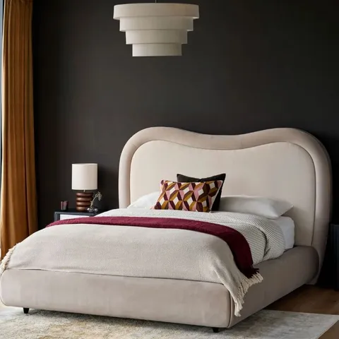 BOXED DANETTI NAOMI CHAMPAGNE VELVET AND NATURAL CHENILLE FABRIC KING SIZE OTTOMAN STORAGE BED (4 BOXES)