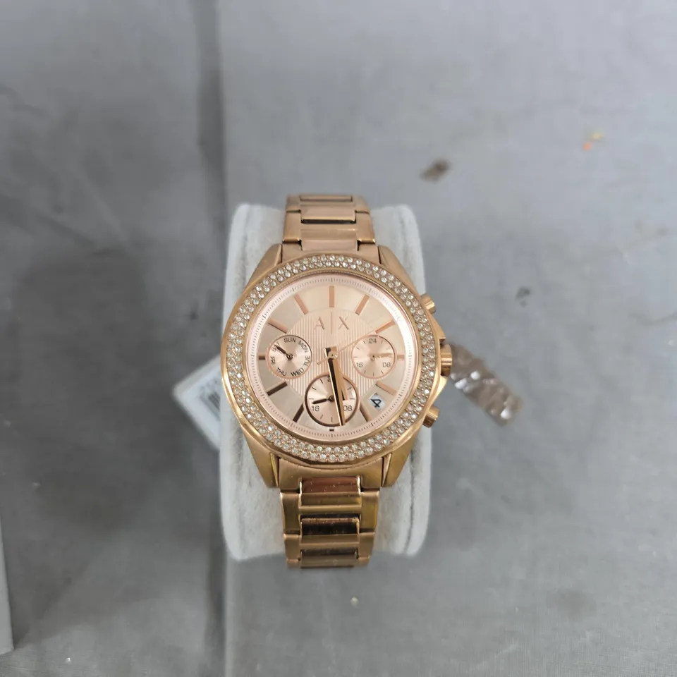 ARMANI EXCHANGE AX WOMEN'S ROSE GOLD CHRONOGRAPH WATCH WITH CRYSTAL BEZEL