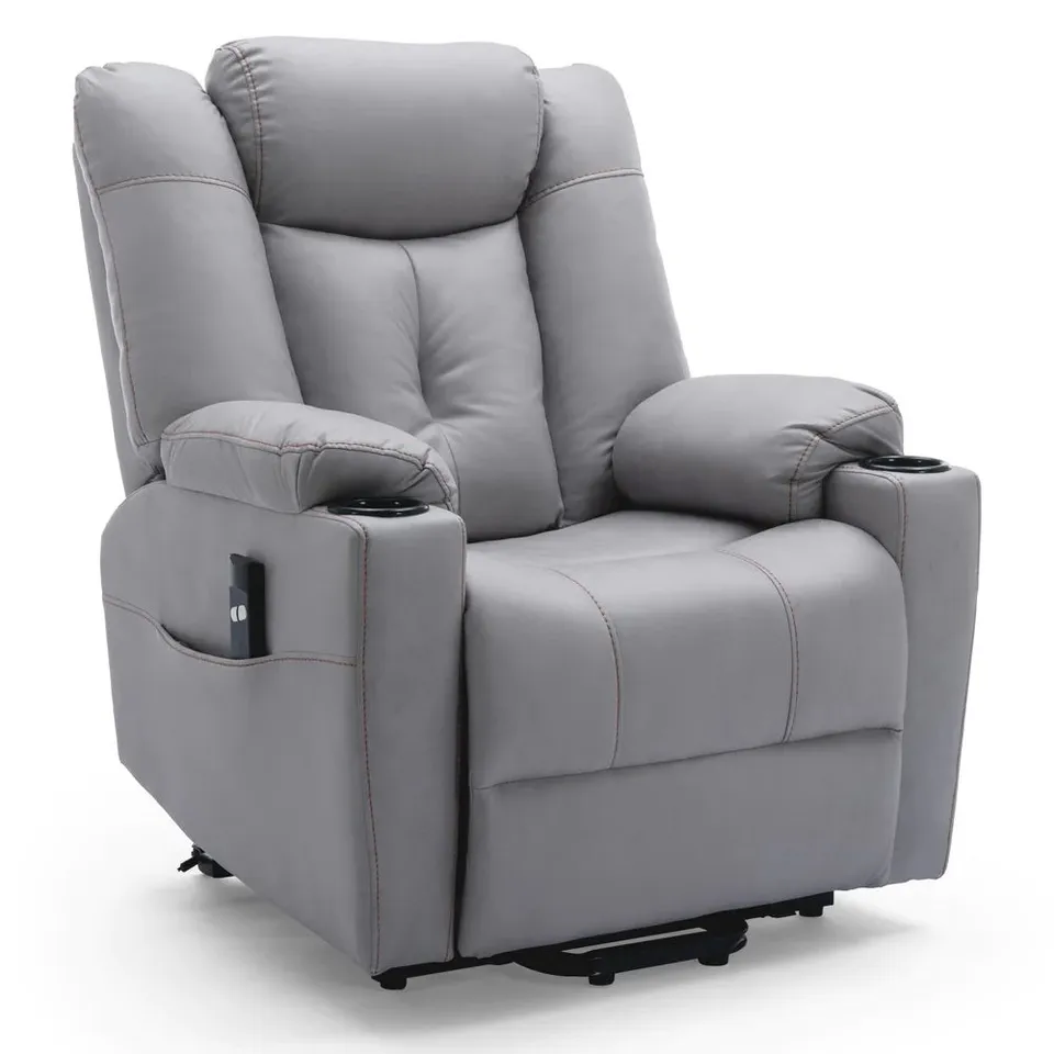 BOXED DESIGNER AFTON RISE FABRIC RECLINER CHAIR IN GREY (2 BOXES)