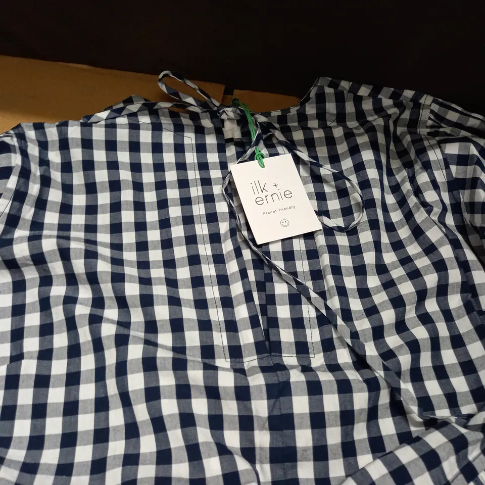 ILK + ERNIE CHECK DRESS IN NAVY/WHITE - M
