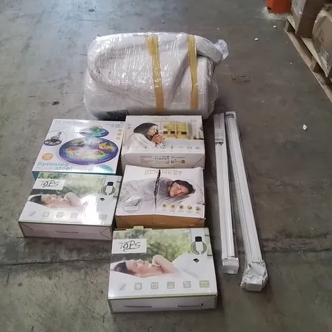 PALLET CONTAINING ASSORTED PRODUCTS INCLUDING: ELECTRIC BLANKETS, MATTRESS TOPPER, ROLLER BLINDS, KIDS SPINNING STOOL ECT