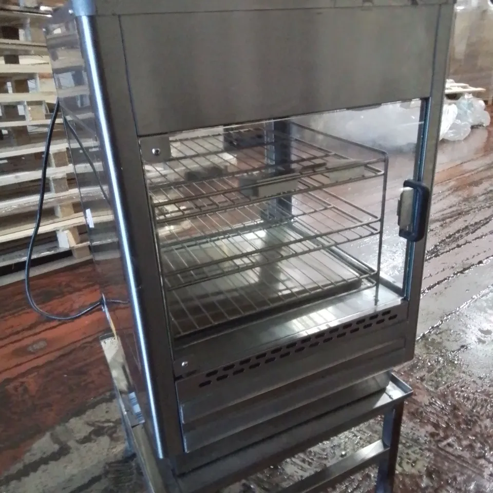 STAINLESS STEEL COMMERCIAL HEATED DISPLAY CABINET/HEATING CUPBOARD ON STAND