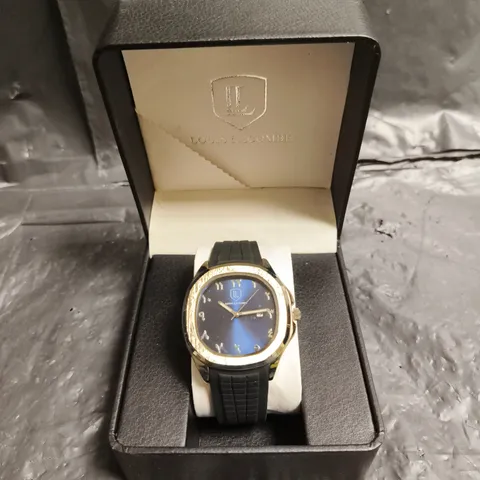 MENS LOUIS LACOMBE BLACK RUBBER STRAP NAVY DIAL WATCH