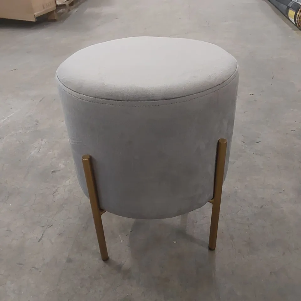 SMALL DESIGNER PLUSH GREY VELVET UPHOLSTERED STOOL