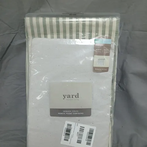 YARD LIVING HEBDEN STRIPE PENCIL PLEAT CURTAINS – GREEN & CREAM - 46" X 72"