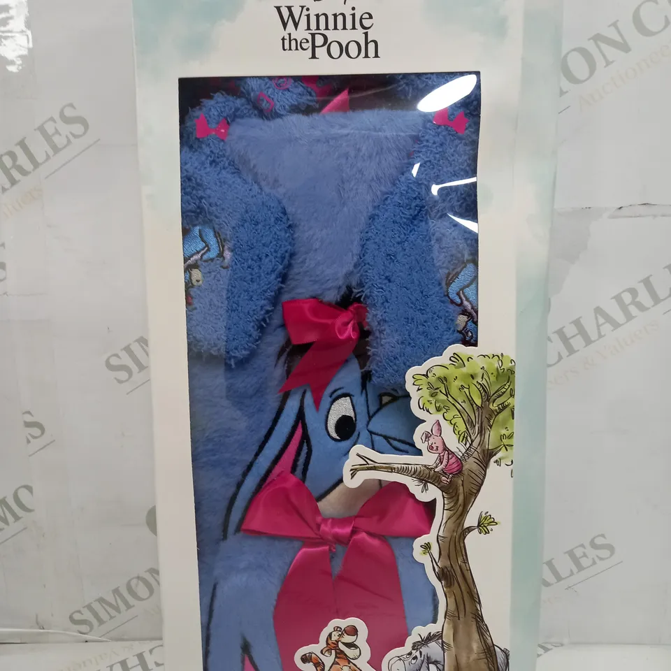 BOXED  EEYORE EYE MASK, HOT WATER BOTTLE & SOCKS SET