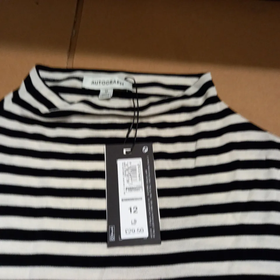 AUTOGRAPH BLACK/WHITE STRIPED LONG SLEEVE TOP - 12