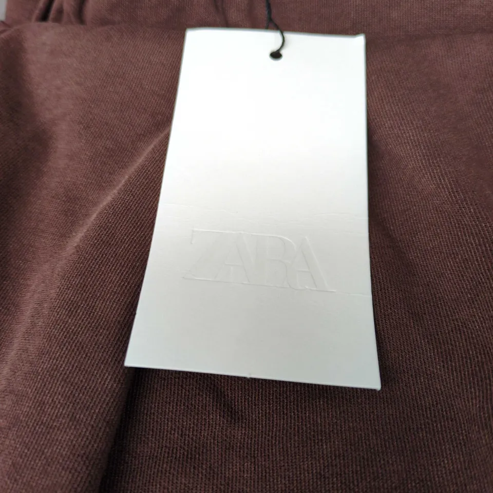 ZARA WOMEN'S BROWN WIDE-LEG TROUSERS – ELASTIC WAIST – SIZE S 