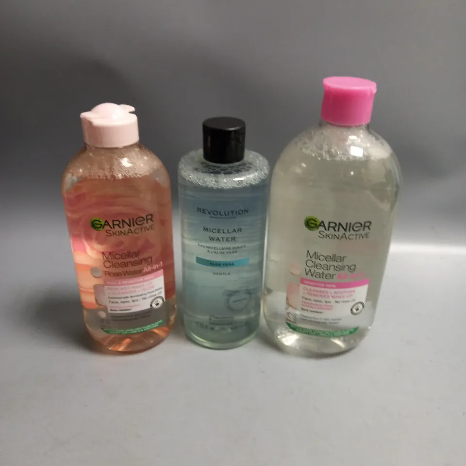 LOT OF 3 BOTTLES OF MICELLAR CLEANSING WATER GARNIER AND REVOLUTION