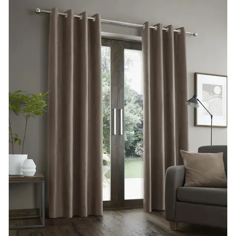 PAIR FAUX SUEDE EYELET CURTAINS ( no size specified)