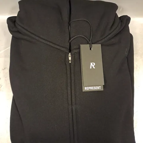 REPRESENT INITIAL BOXY OVERSIZED ZIP THROUGH HOODIE IN BLACK MEDIUM