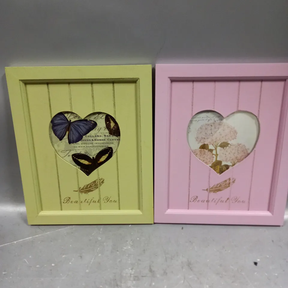 BOX OF APPROXIMATELY 12 DECORATIVE PHOTO FRAMES IN GREEN AND PINK