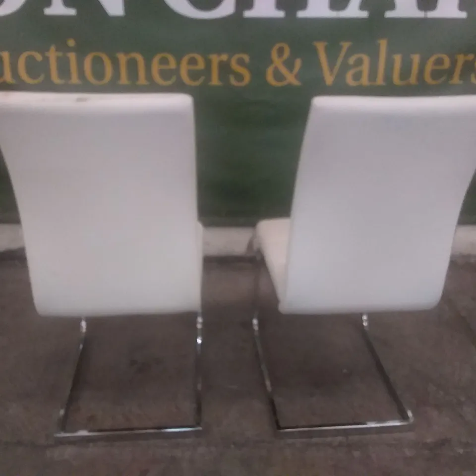 SET OF 2 NEW PERTH WHITE LEATHER DINING CHAIR (CHROME LEG)