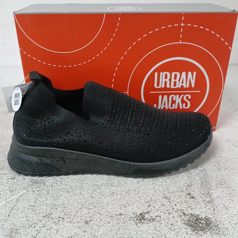 BOXED PAIR OF URBAN JACKS COCKTAIL SHOES IN BLACK - SIZE 8