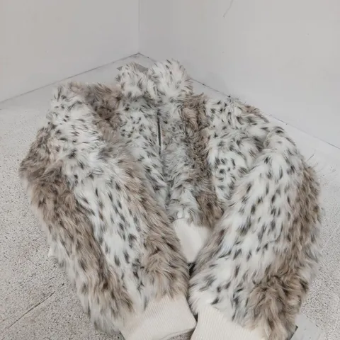 COLLUSION+ FAUX FUR COAT – WOMEN'S WHITE/BROWN SPECKLED, MADE IN CHINA, UK 10