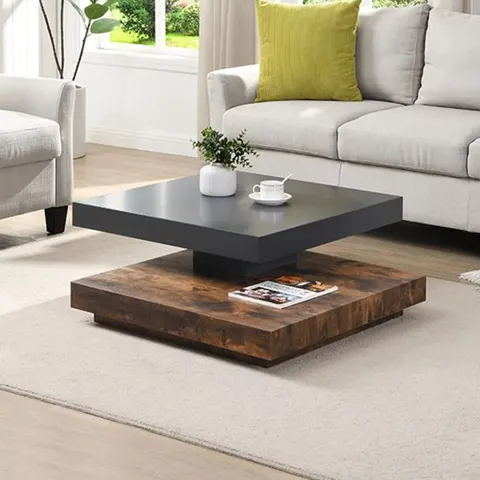 BRAND NEW BOXED HUGO STRADA GREY AND SMOKED OAK SQUARE COFFEE TABLE (1 BOX)