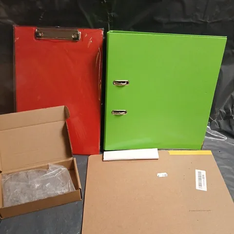 APPROXIMATELY 15 ASSORTED OFFICE & HOMEWARE PRODUCTS TO INCLUDE FOLDERS, NOPE PADS, CLIP BOARDS ETC