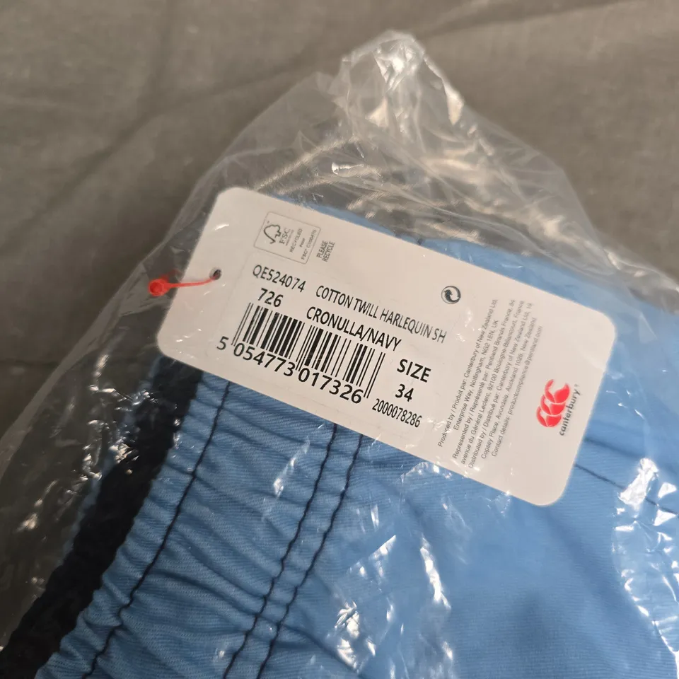 BAGGED CANTERBURY COTTON TWILL HARLEQUIN SHORTS – NAVY/LIGHT BLUE, UK 34