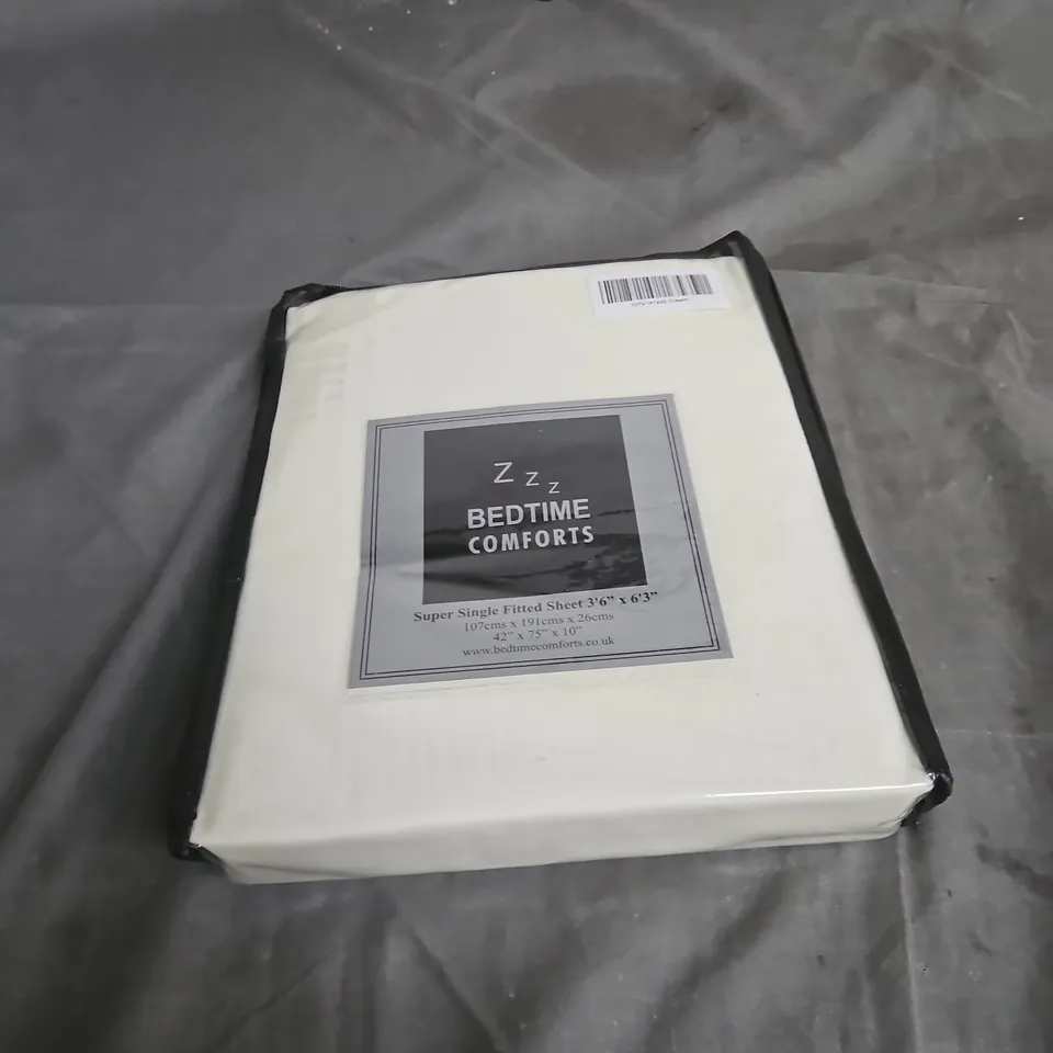 BEDTIME COMFORTS SUPER SINGLE FITTED SHEET CREAM, 107 X 191 CM (3'6" X 6'3")