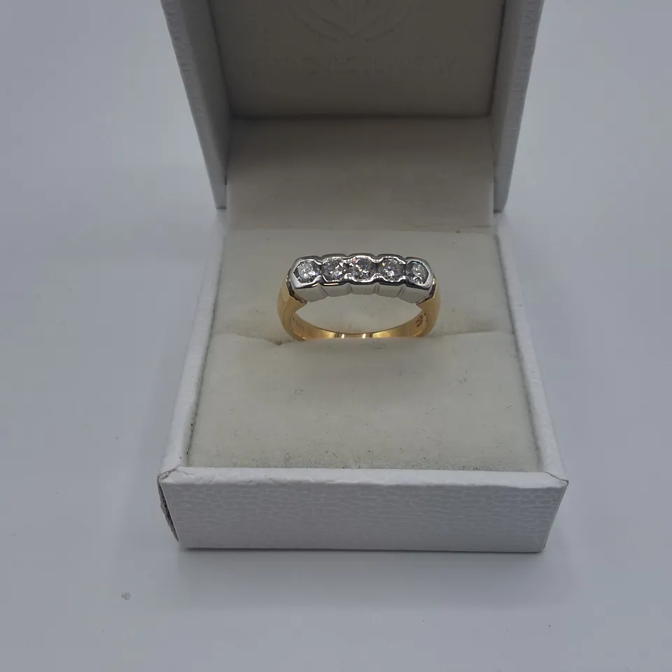 18CT GOLD FIVE STONE HALF ETERNITY RING RUB OVER SET WITH NATURAL DIAMONDS 