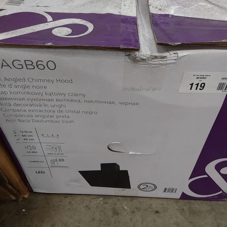 BOXED COOKE & LEWIS CLAGB60 BLACK ANGLED COOKER HOOD 