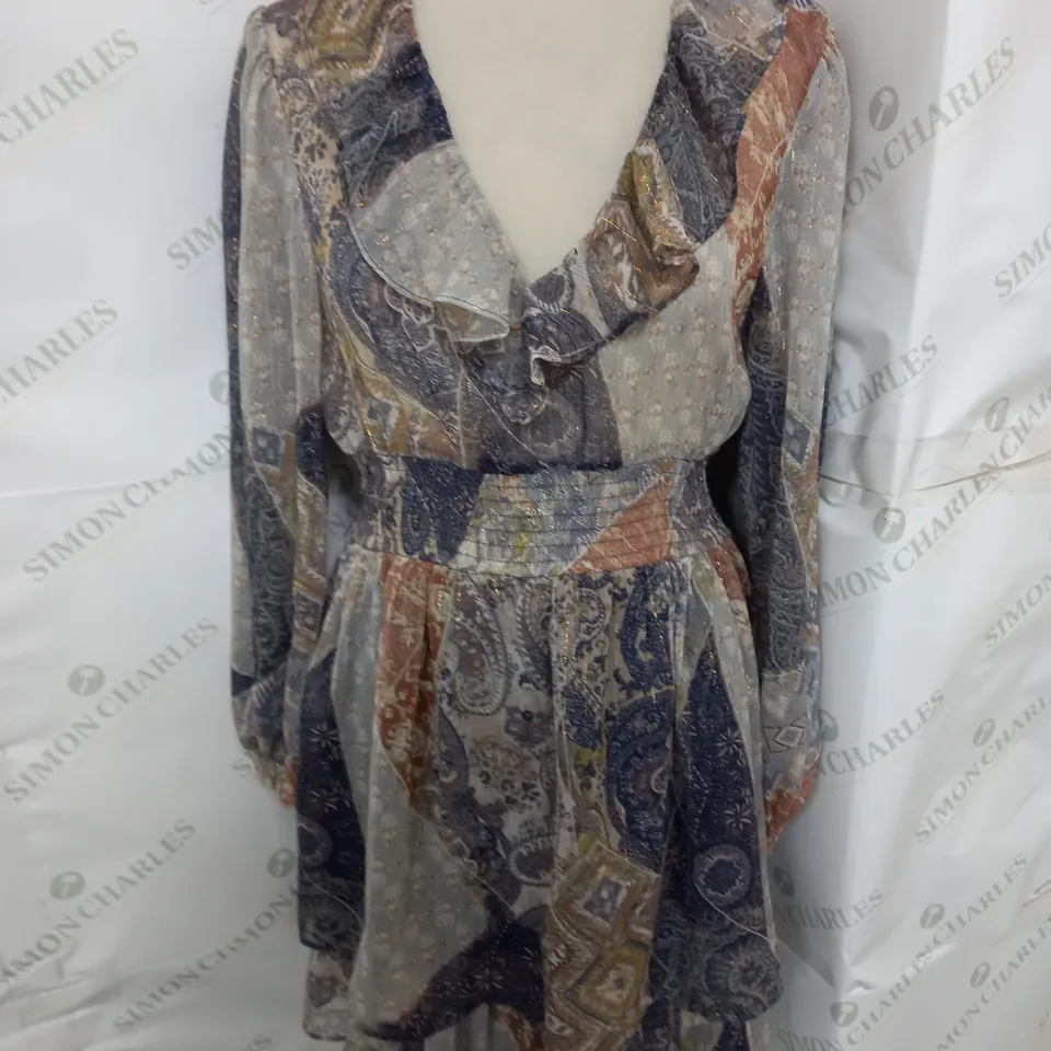 ZARA SHEER RUFFLE DRESS IN MULTI COLOUR SIZE M