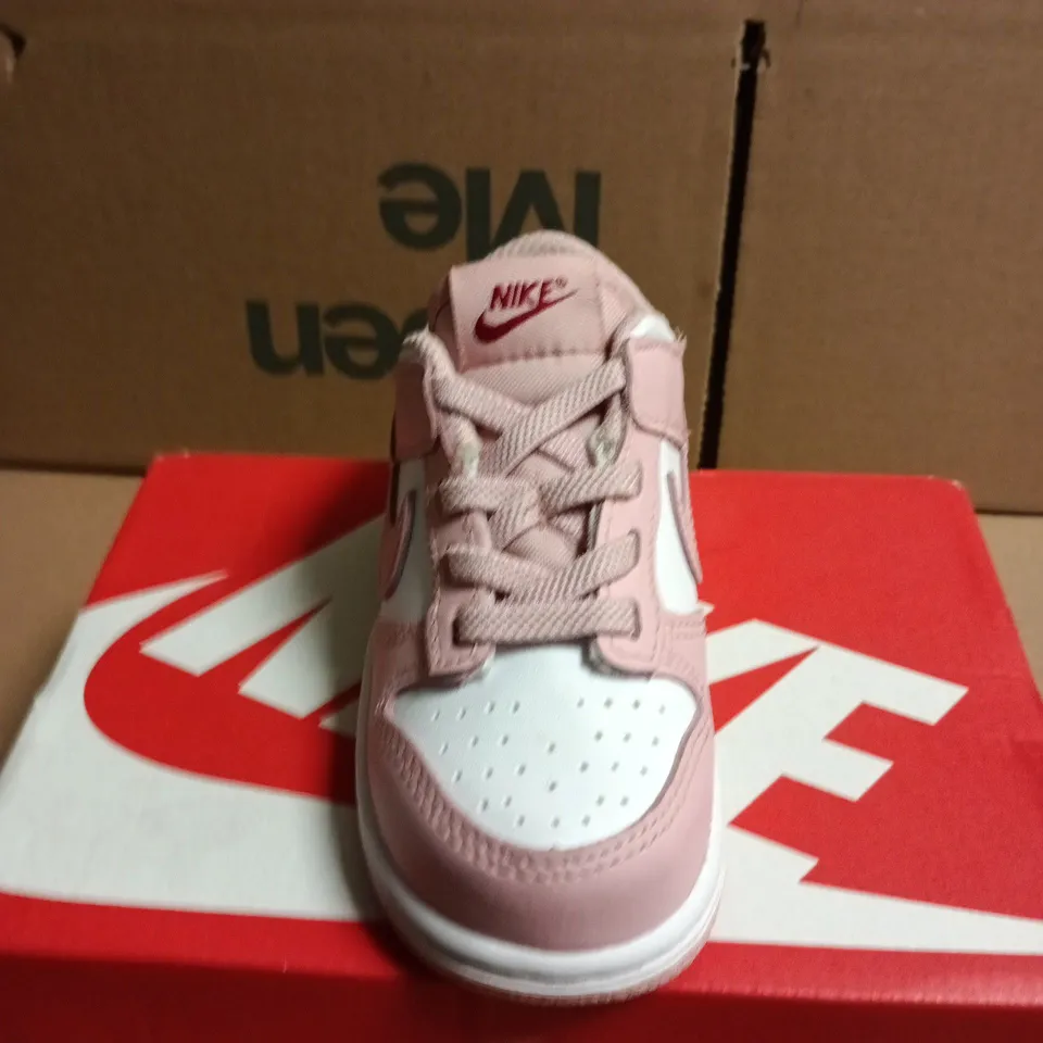 BOXED PAIR OF NIKE DUNK LOW KIDS PINK/WHITE – UK 6.5 