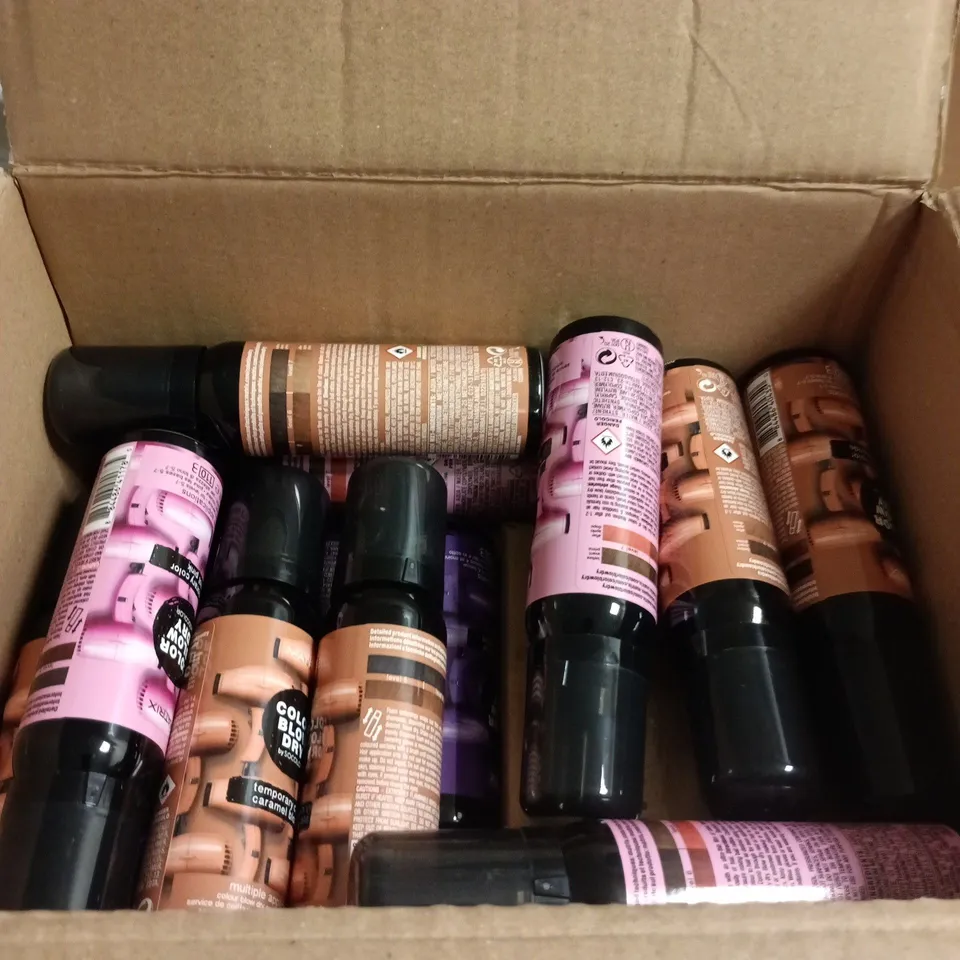 BOX OF APPROXIMATELY 50 MATRIX HAIRCARE PRODUCTS TO INCLUDE TEMPORARY HAIR COLOUR SPRAYS AND VOLUME BOOSTERS