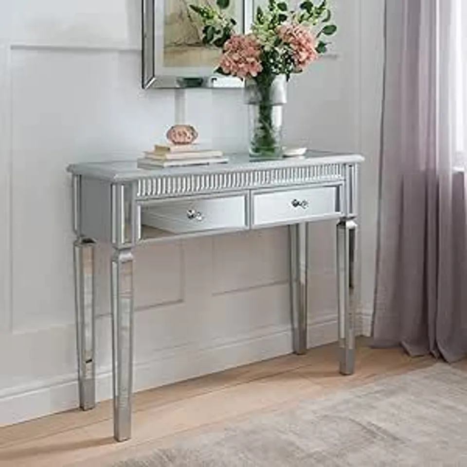 BRAND NEW HOMESDIRECT365 SILVER WOODEN MIRRORED CONSOLE TABLE 