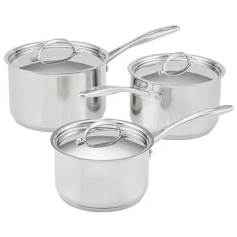 BOXED STELLAR 7000 SET OF 3 STAINLESS STEEL SAUCEPANS, 16/18/20CM WITH STAINLESS STEEL LIDS