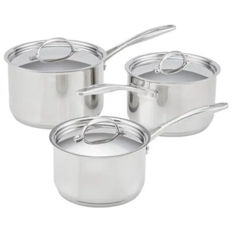 BOXED STELLAR 7000 SET OF 3 STAINLESS STEEL SAUCEPANS, 16/18/20CM WITH STAINLESS STEEL LIDS