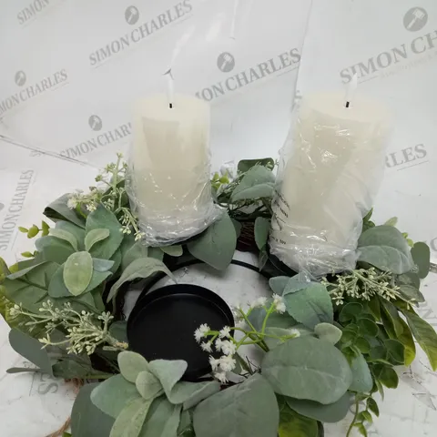 HOME REFLECTIONS 3 IN 1 FLAMELESS CANDLE WITH WREATH SET - SAGE 