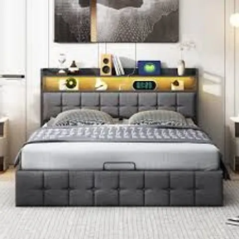 BOXED BLACK PU OTTOMAN STORAGE BED WITH LED, USB & AND HEADBOARD STORAGE (1 BOX)