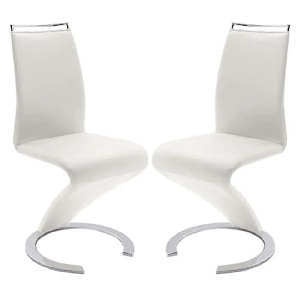BOXED SET OF 2 SUMMER Z FAUX LEATHER DINING CHAIRS IN WHITE WITH CHROME FEET (1 BOX)