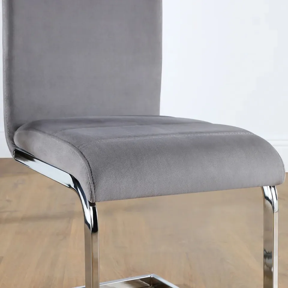 BOXED PERTH DINING CHAIR, GREY CLASSIC VELVET & CHROME 