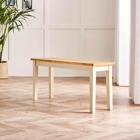 BOXED TENBY SOLID WOOD CREAM AND OAK SMALL DINING BENCH (1 BOX)